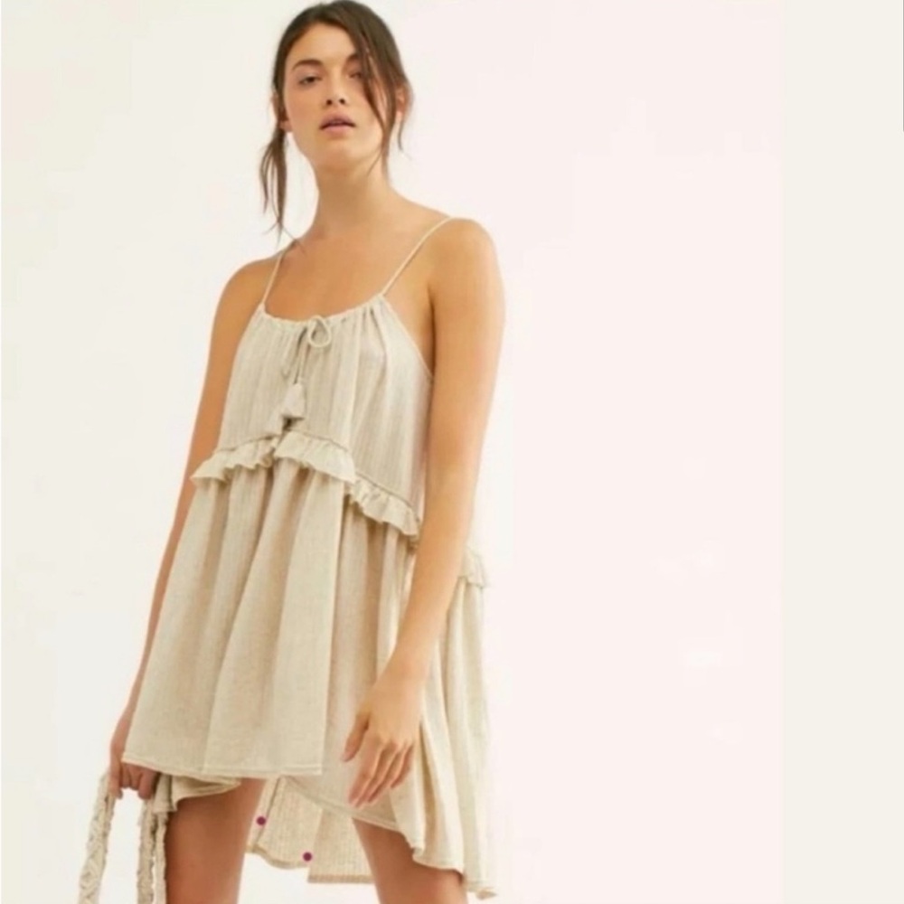 Free People FP Beach Rosaline Tunic Shift Flowy Dress Size Small Cream Color